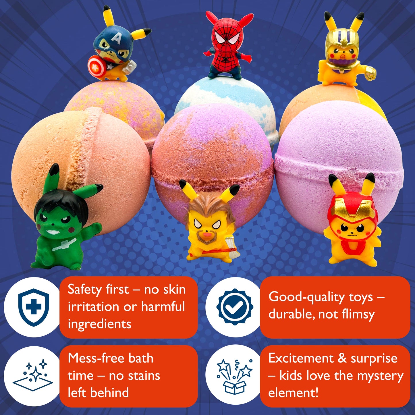 Bath Bombs for Kids with Pica-Hero Toys – The Best Gift for Boys & Girls (Limited Edition)