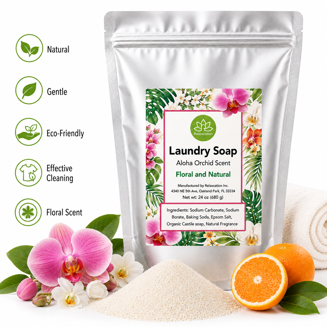 Natural Laundry Soap Detergent For Sensitive Skin "Aloha Orchid"- 3 lbs