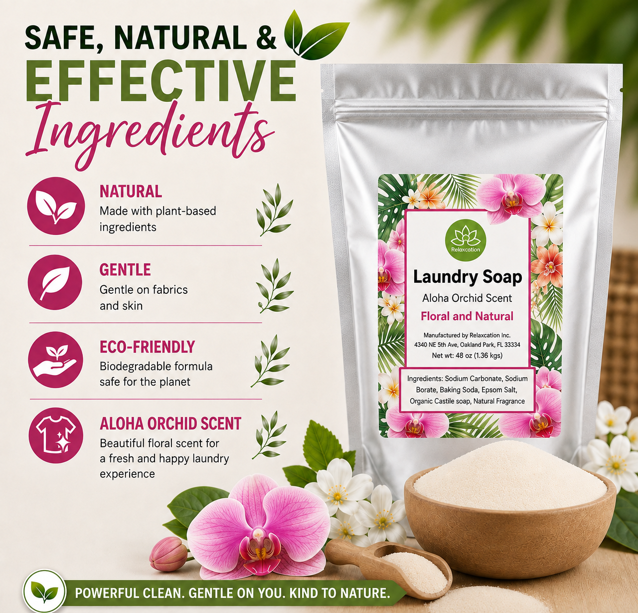 Natural Laundry Soap Detergent For Sensitive Skin "Aloha Orchid"- 3 lbs