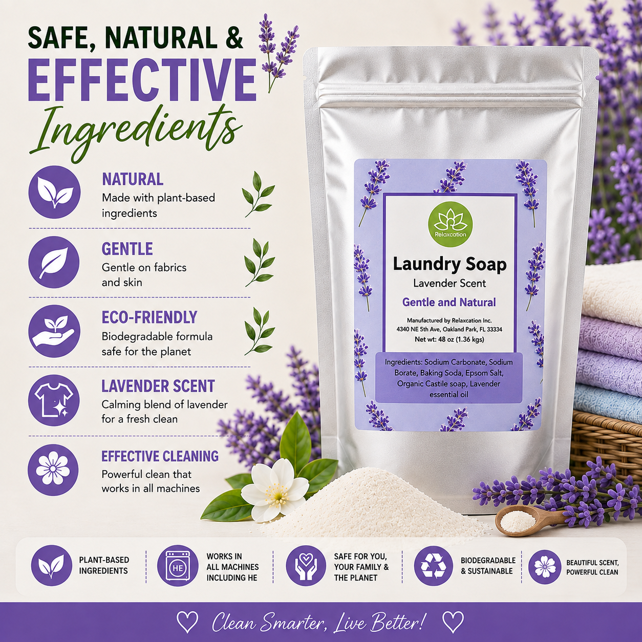 Natural Laundry Soap Detergent For Sensitive Skin "Lavender"- 3 lbs
