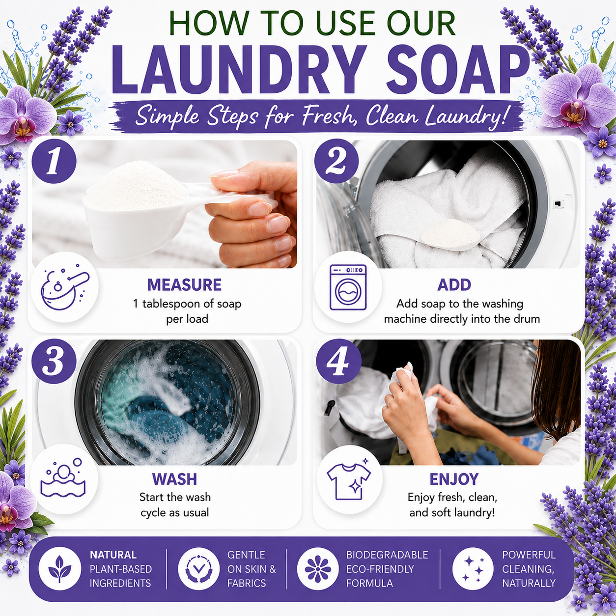 Natural Laundry Soap Detergent For Sensitive Skin "Lavender"- 3 lbs