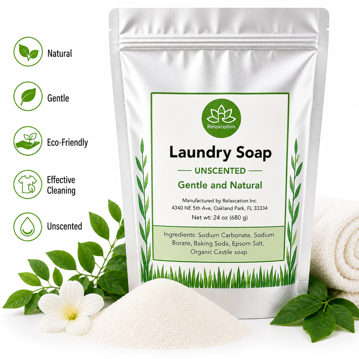 Natural Laundry Soap Detergent For Sensitive Skin "Unscented"- 3 lbs