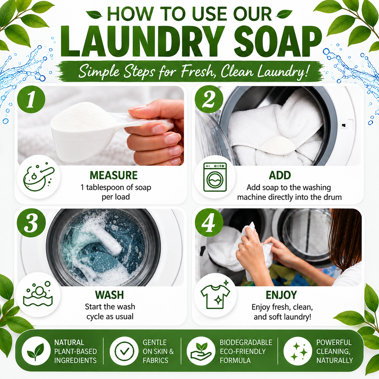 Natural Laundry Soap Detergent For Sensitive Skin "Unscented"- 3 lbs