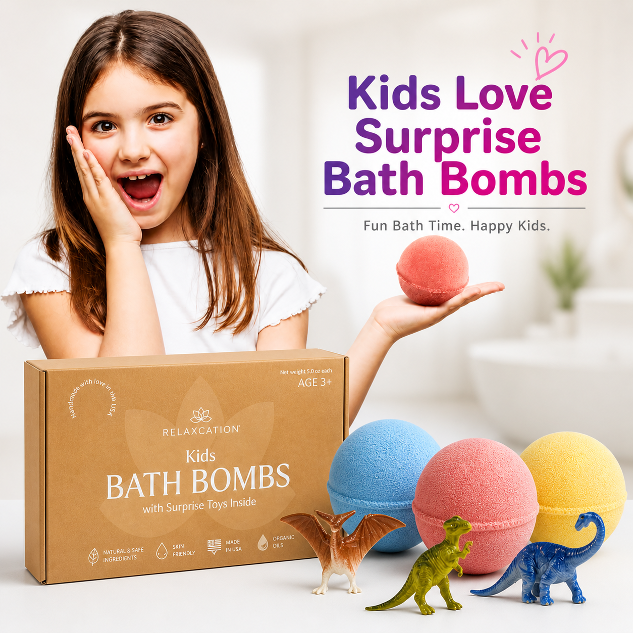 Big Bath Bombs for Kids with Surprise DINOSAUR Toys Inside