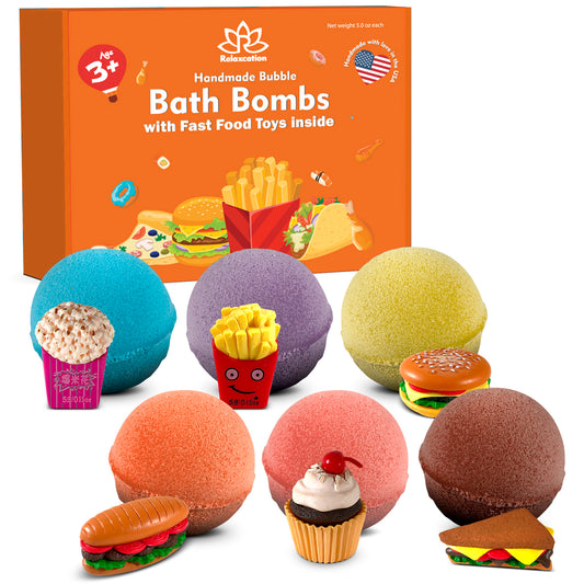 Bath Bombs for Kids with Surprise Fast Food Toys Inside