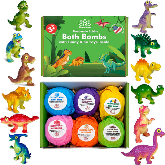 6 Bath Bombs for Kids with Funny Dinosaurs Toys