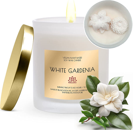 WHITE GARDENIA Soy Wax Candle in Glass Jar (10 oz)