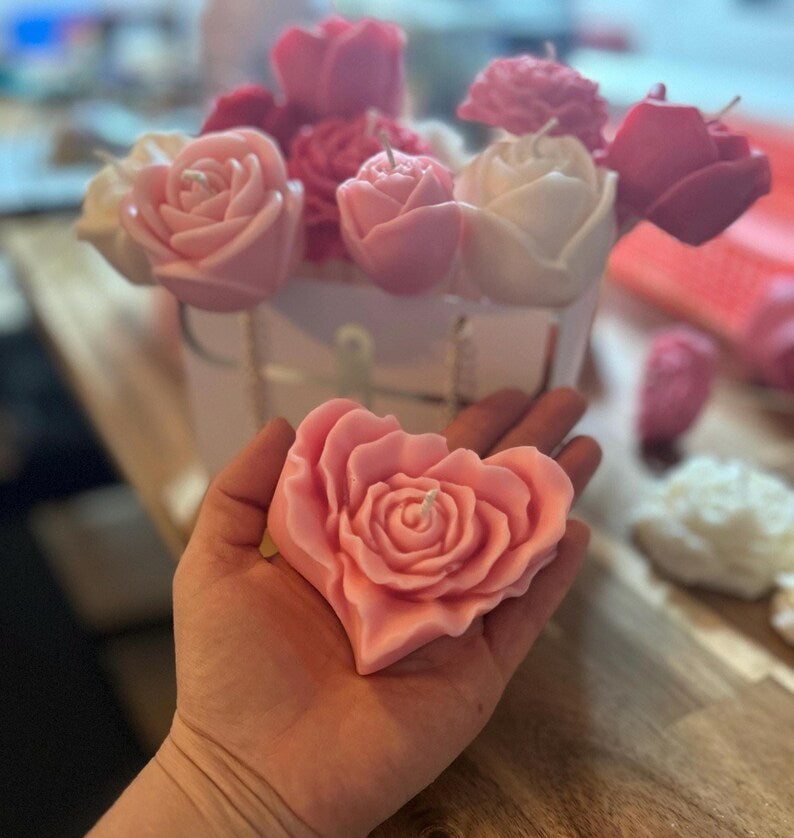 Unique Soy Wax Rose Heart Candle With Floral Aroma - Gift for Her on Valentine Day