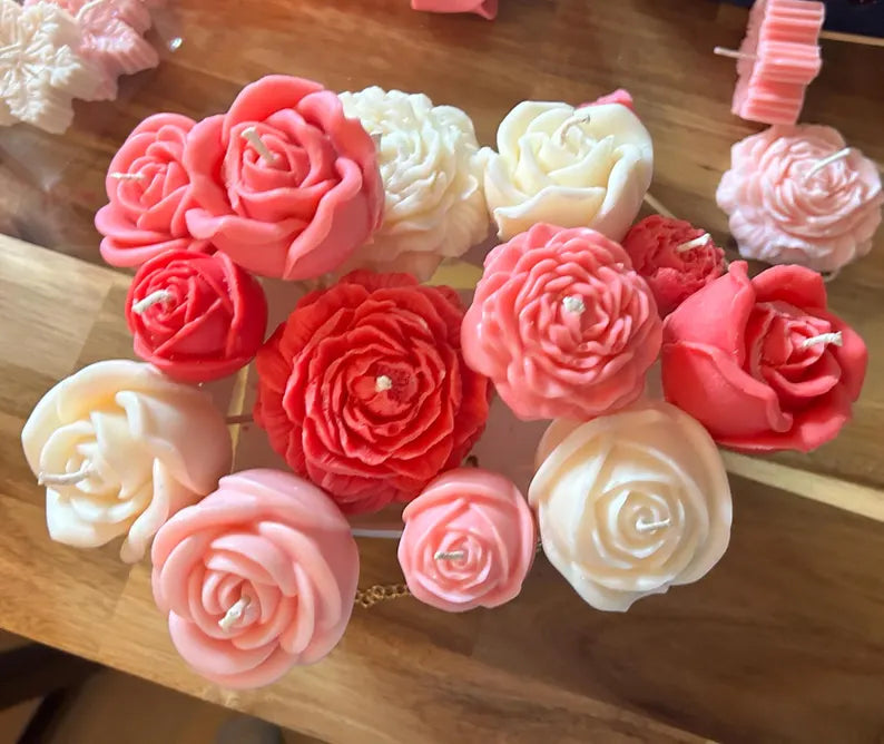 Bouquet of Flower Shape Soy Wax Candles - Perfect Gift for Valentines Day - 13 Handmade Candles