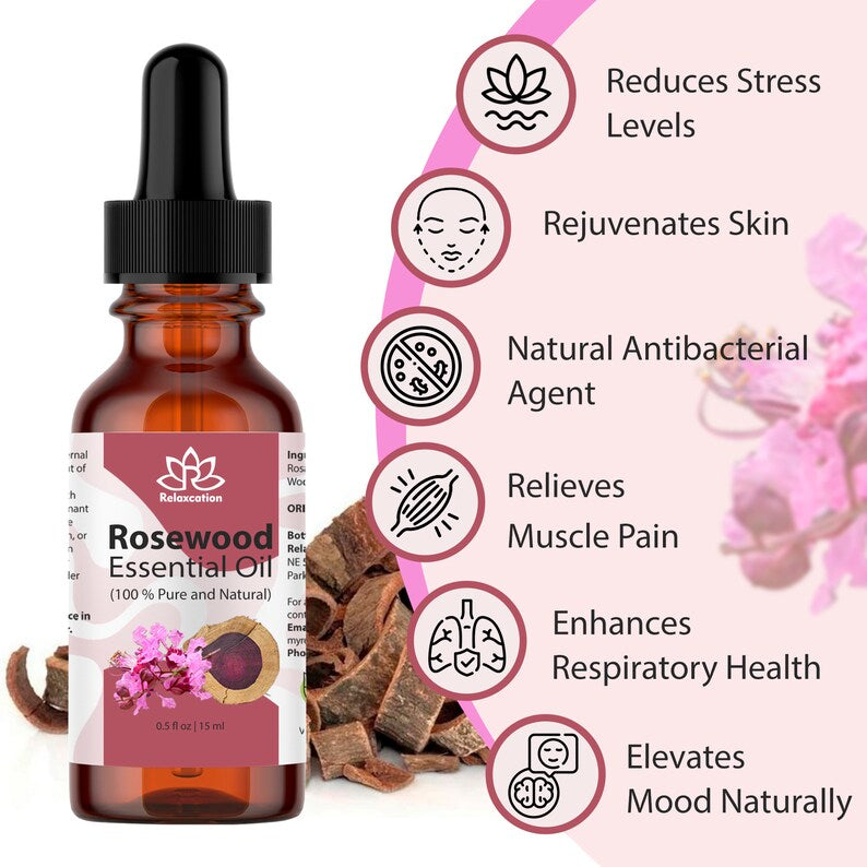 Rosewood Essential Oil in Amber Bottle