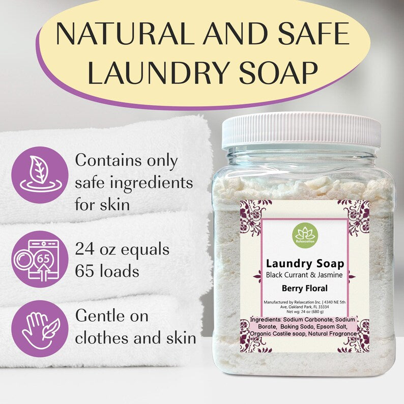 Natural Laundry Soap Detergent "Black Currant And Jasmine" 24oz