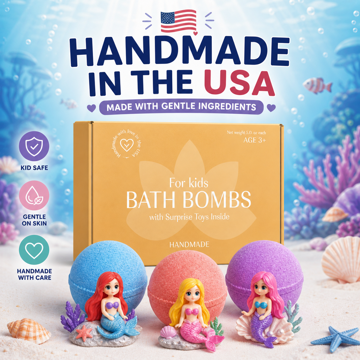 Big Bath Bombs for Kids with Surprise MERMAID Toys Inside
