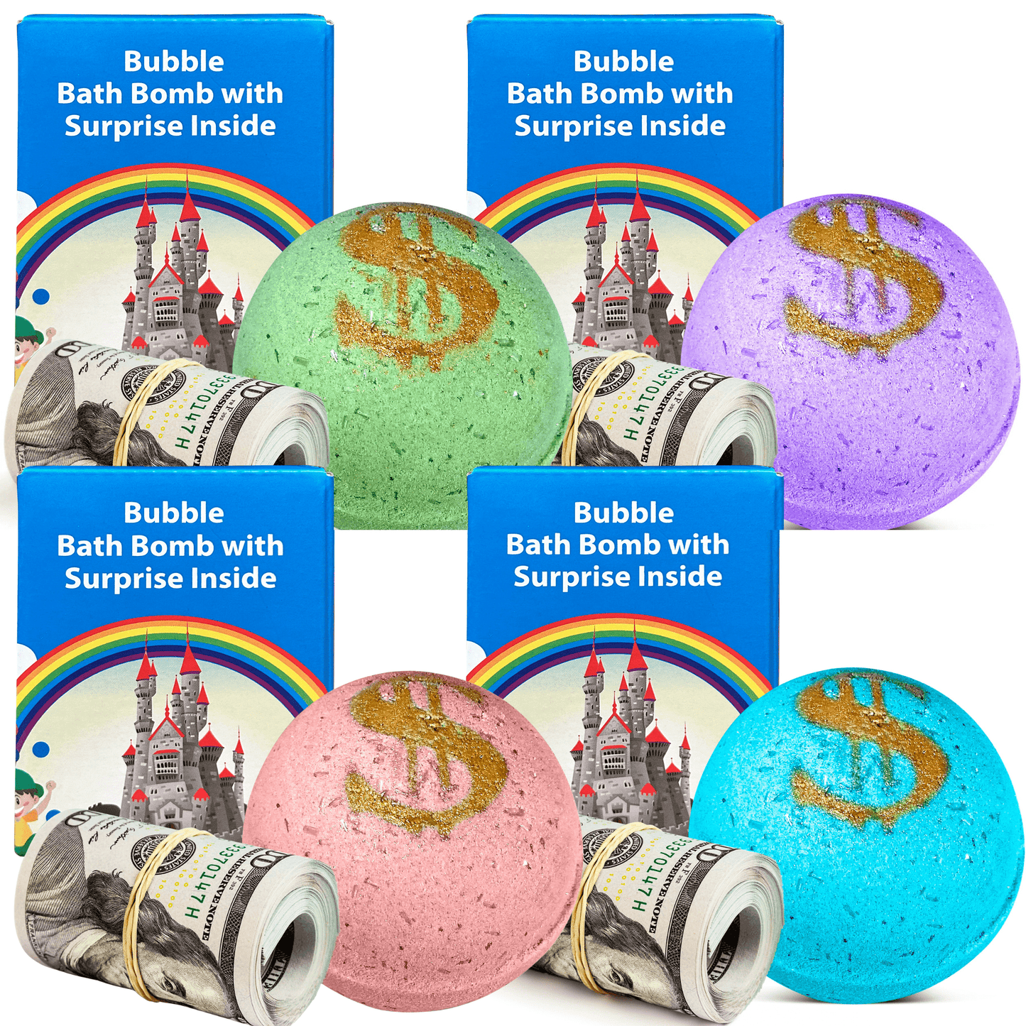 4 Bath Bombs with Money Surprise - Prize up to $100