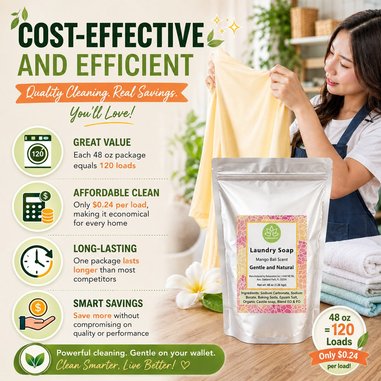 Natural Laundry Soap Detergent For Sensitive Skin - 3 lbs
