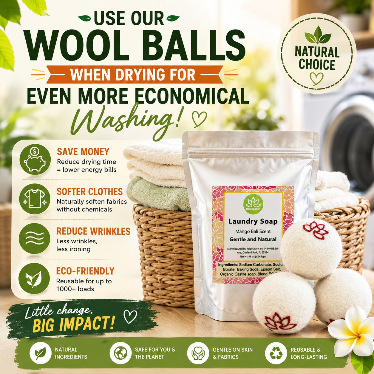 Natural Laundry Soap Detergent For Sensitive Skin - 3 lbs