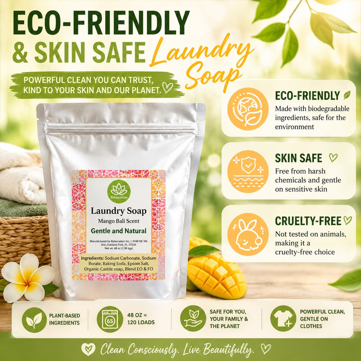 Natural Laundry Soap Detergent For Sensitive Skin - 3 lbs