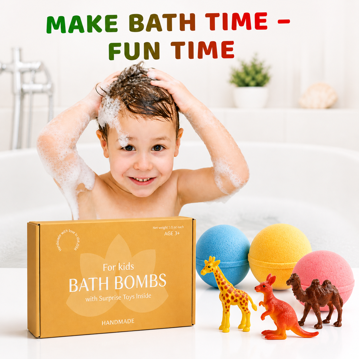 Big Bath Bombs for Kids with Surprise Wild Animals Toys Inside