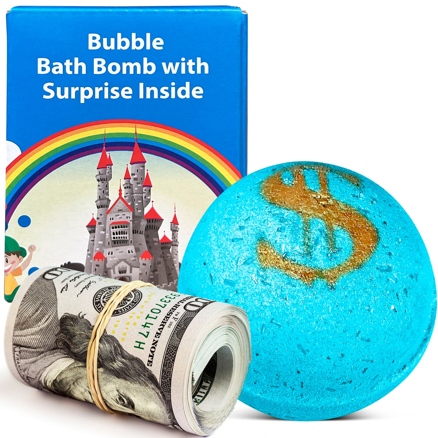 Blue Bath Bomb with Real Money Inside "BE Delicious Blossom"