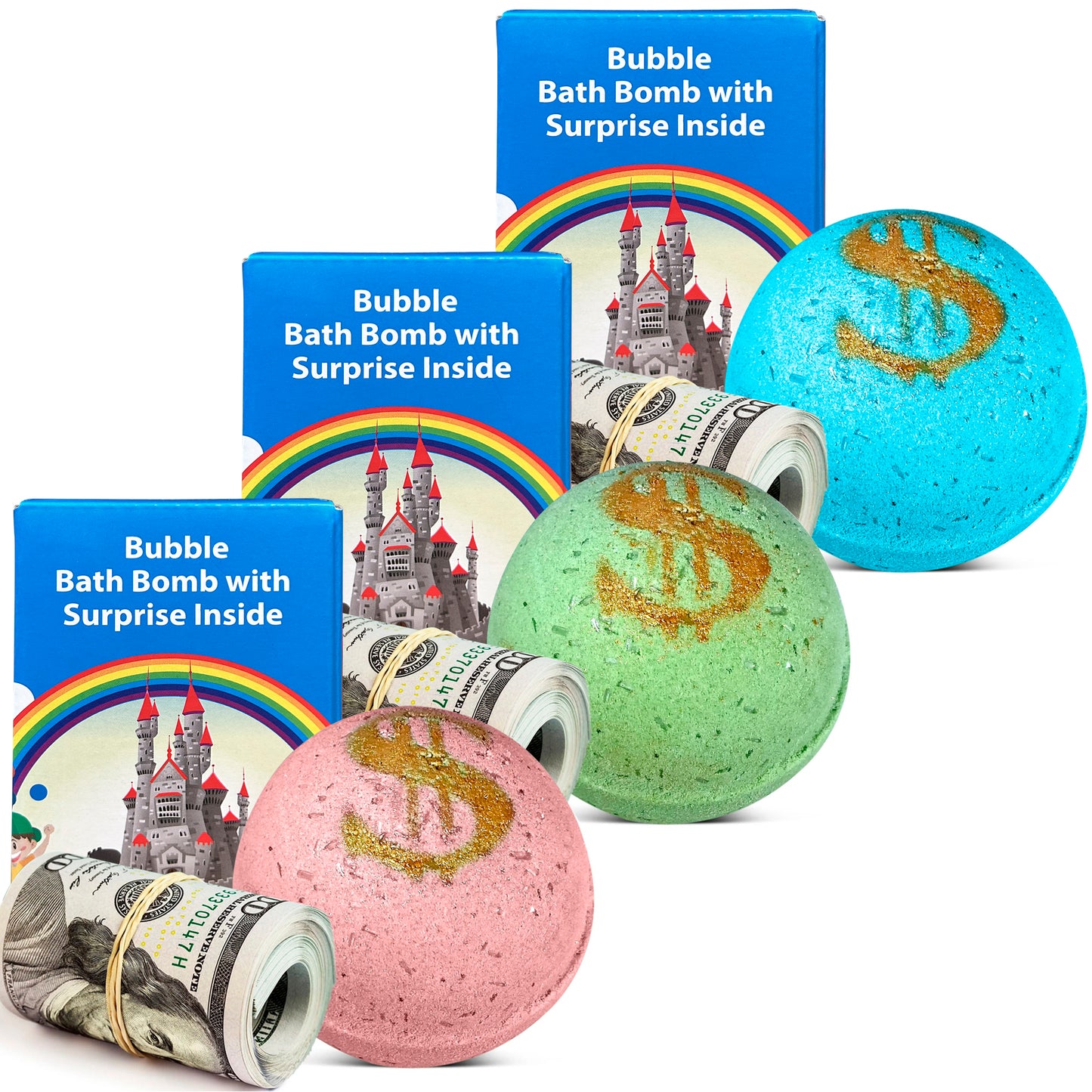 3 Bath Bombs with Money Surprise - Prize up to $100