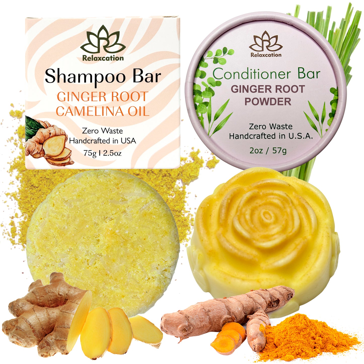 GINGER ROOT Shampoo Bar and Conditioner Bar for Hair Growth