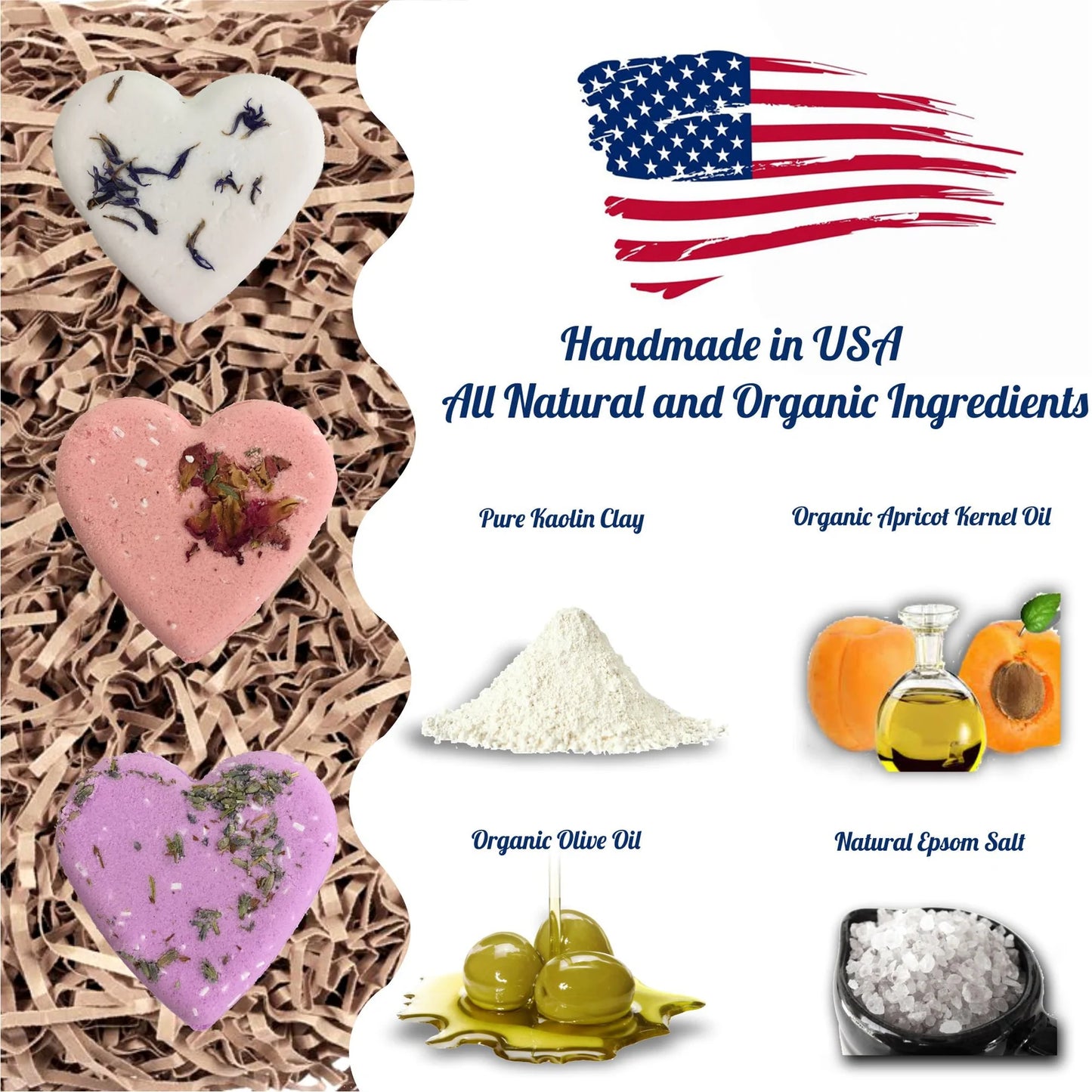 3 Bath Bombs in Heart Shape in Giftable Box - Perfect Gift for Valentine Day, Mother Day, Thanksgiving Day, Teacher Appreciation Day