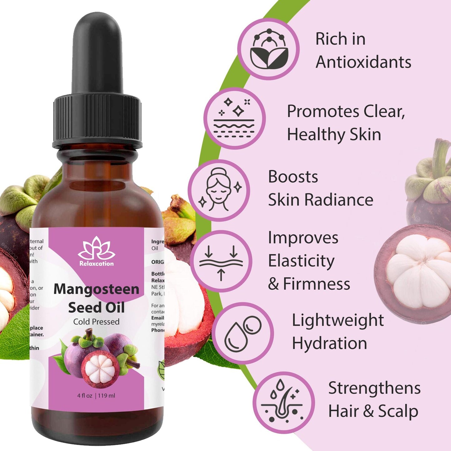 Pure Mangosteen Seed Oil Cold Pressed Unrefined | Garcinia Mangostana Oil for Skin Care, Hair Care, Scalp Moisture & DIY Beauty 0.5-4 fl oz