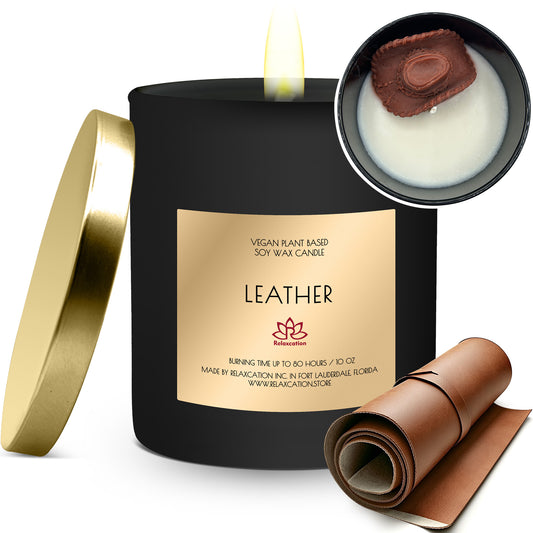 LEATHER Soy Wax Candle in Glass Jar (10 oz)