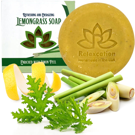 Natural Soap Bar with Lemongrass Leaves and Lemon Peel