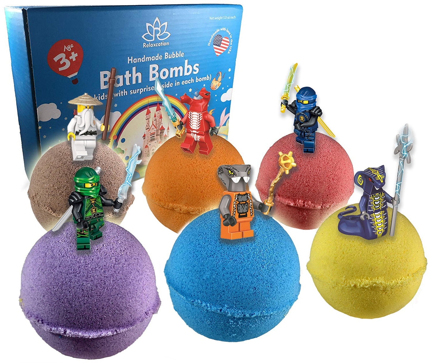 6 Bath Bombs For Kids with Ninja Toys Inside