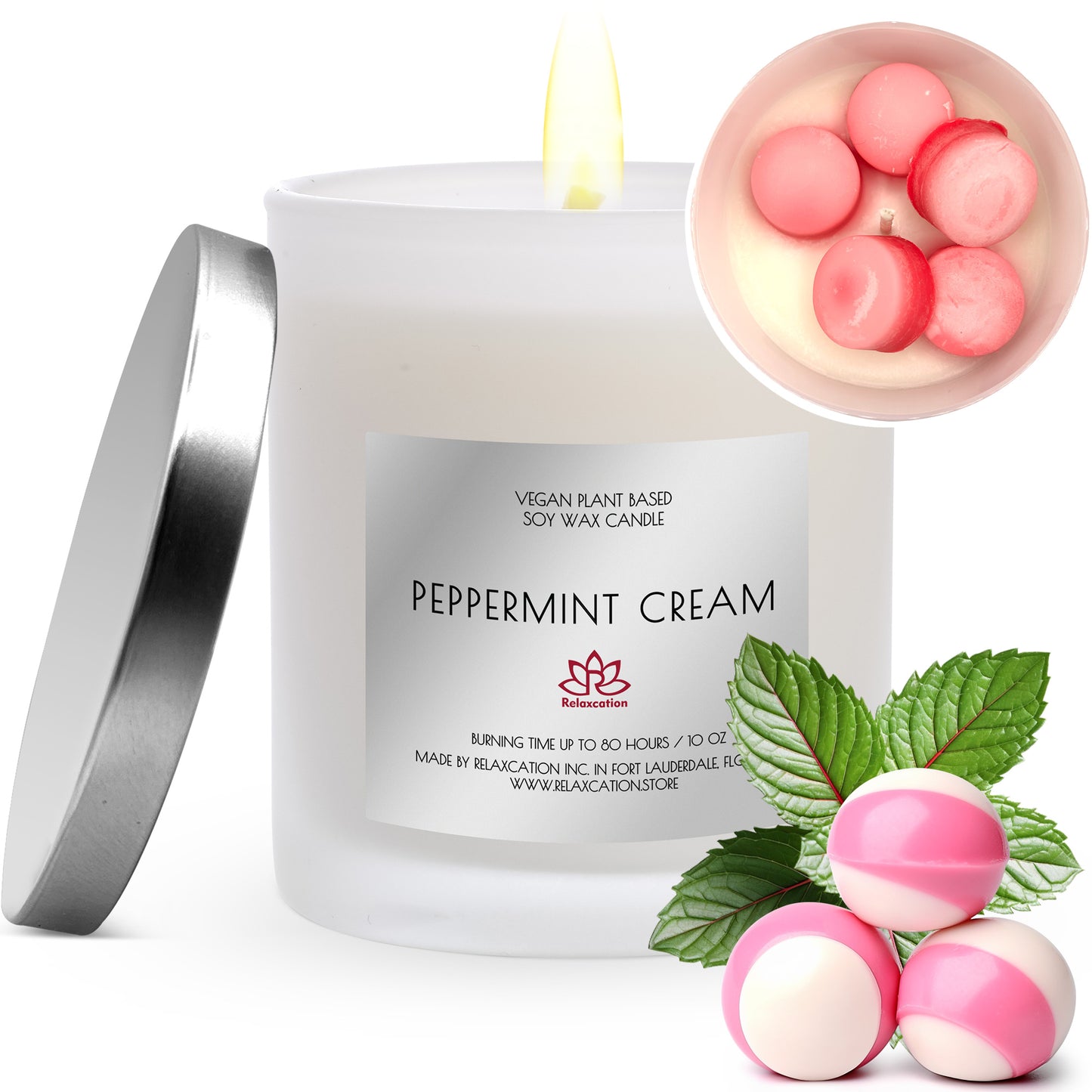 PEPPERMINT CREAM Soy Wax Candle in Glass Jar (10 oz)