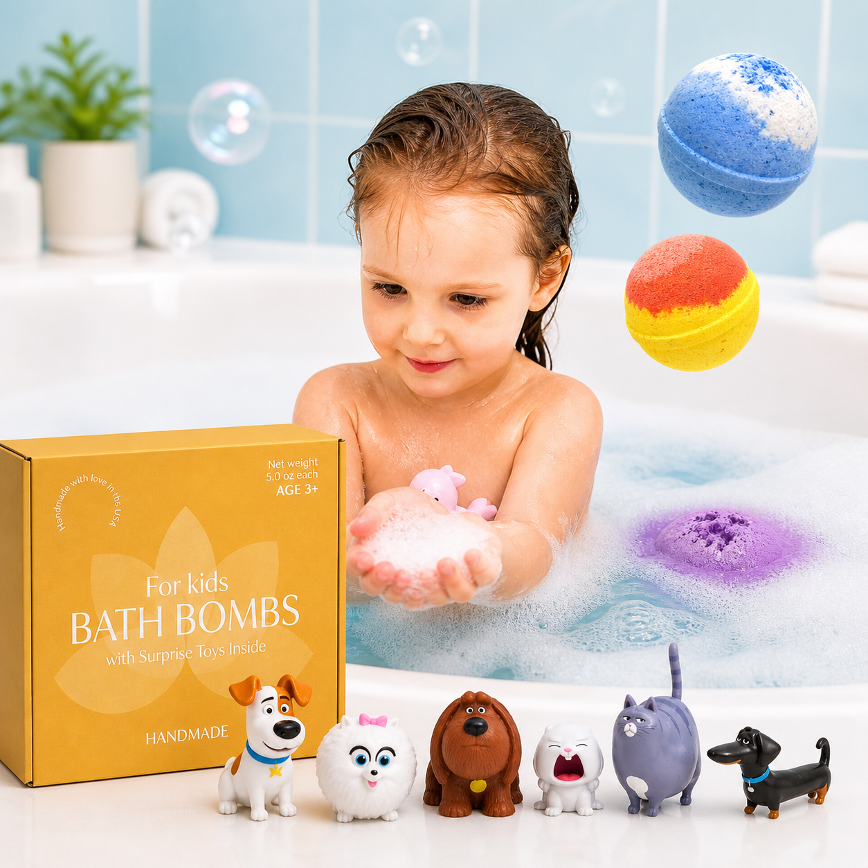 3 Big Bath Bombs for Kids with SECRETS LIFE OF PETS Toys Inside