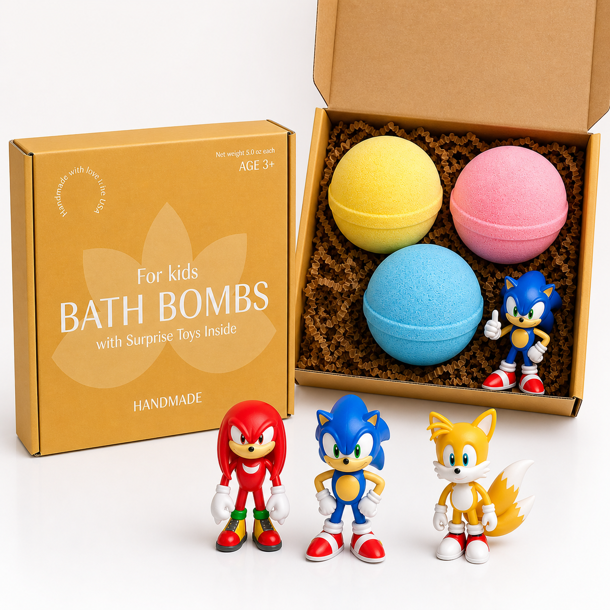 3 Big Bath Bombs for Kids with SONIC Toys Inside