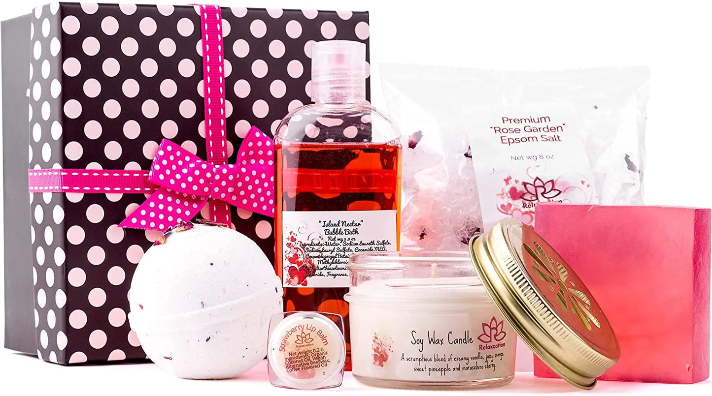 Bath and Spa Basket For Women in Polka Dot Box