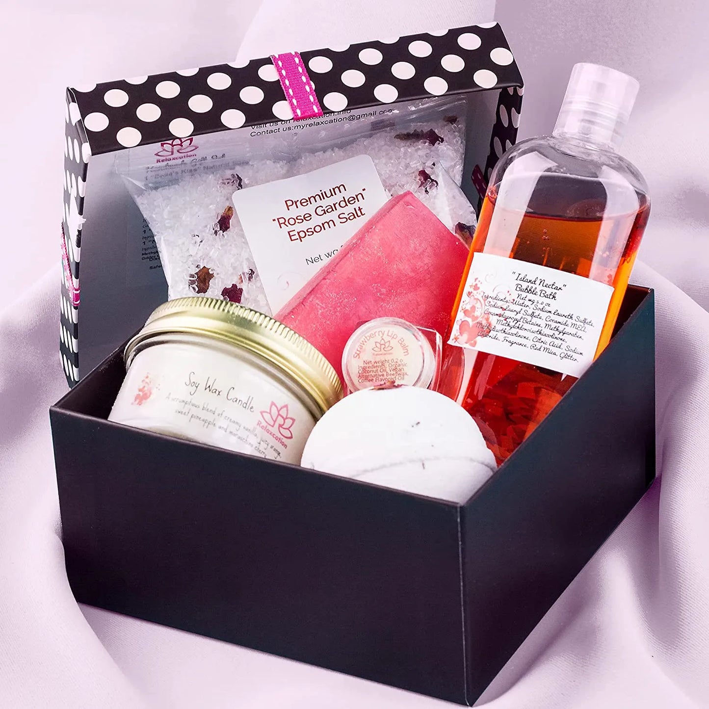 Bath and Spa Basket For Women in Polka Dot Box