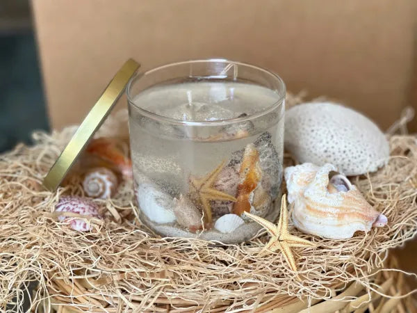 XL Gel Candle with Ocean Rain Aroma & Real Sea Shells and Sand from Florida