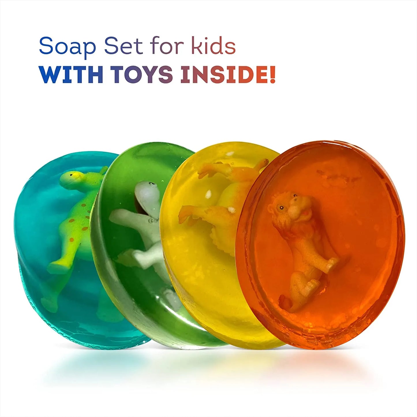 4 Kids Soap Bars with WILD ANIMALS Toys Inside