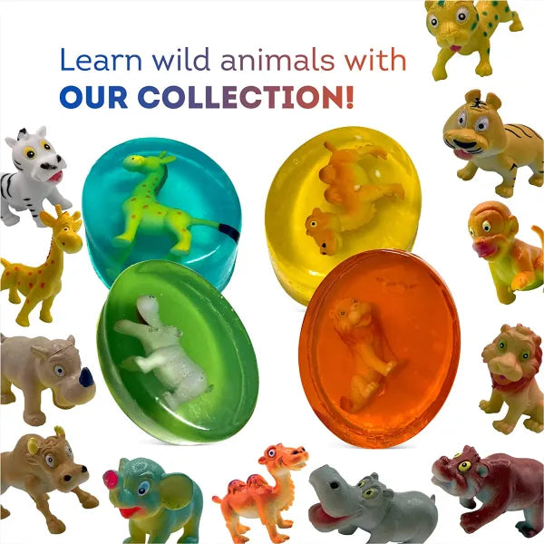 4 Kids Soap Bars with WILD ANIMALS Toys Inside