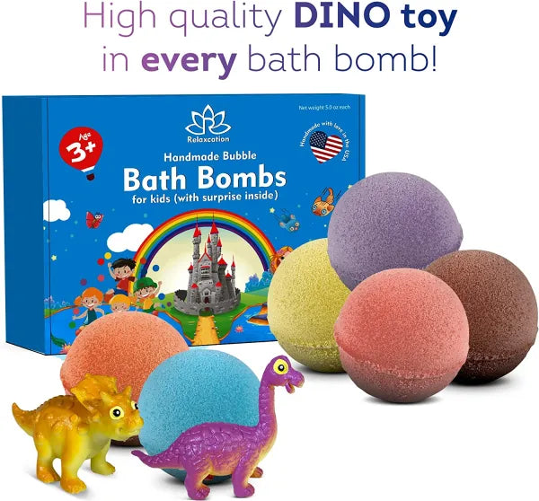 6 Bath Bombs for Kids with Funny Dinosaurs Toys