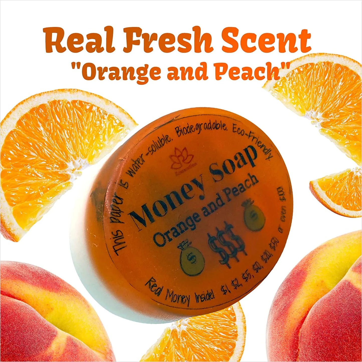 Soap Bar with Real Money Inside Up to $100 (Orange and Peach)