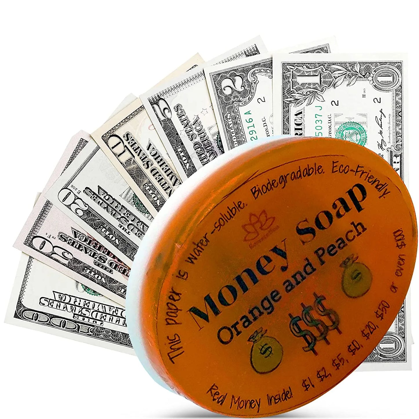 Soap Bar with Real Money Inside Up to $100 (Orange and Peach)