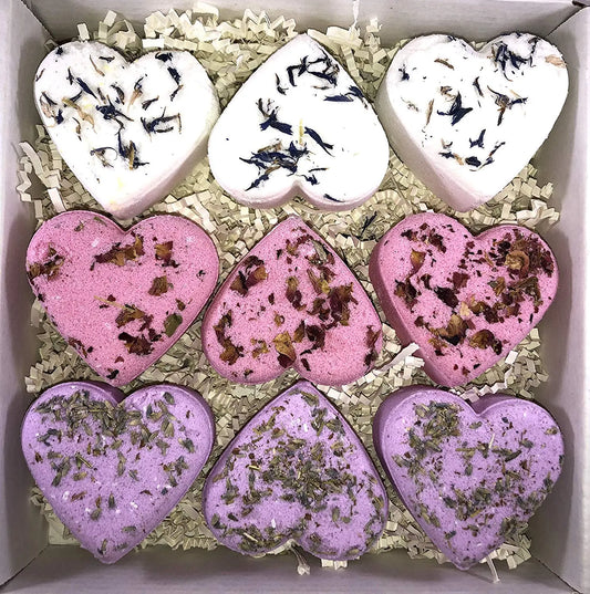 9 Heart-Shaped Bath Bombs Set