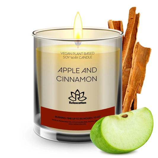 APPLE AND CINNAMON Soy Wax Candle in Glass Jar (10 oz)