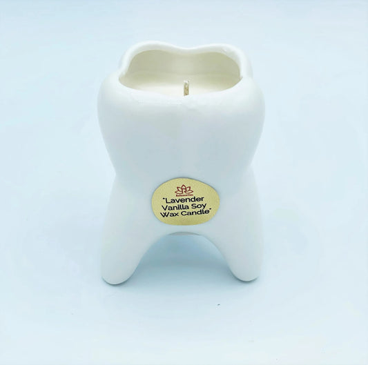 Lavender Vanilla MINI MOLAR TOOTH Candle in Ceramic Vase