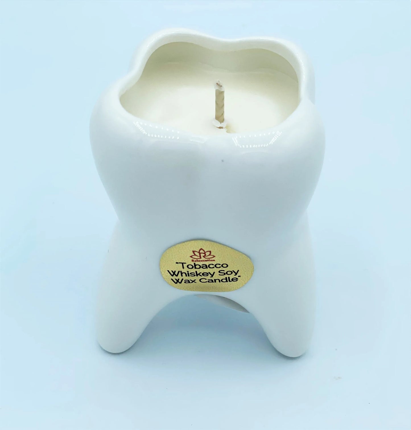 Tobacco Whiskey MINI MOLAR TOOTH Candle in Ceramic Vase