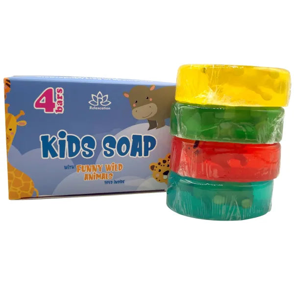 4 Kids Soap Bars with WILD ANIMALS Toys Inside