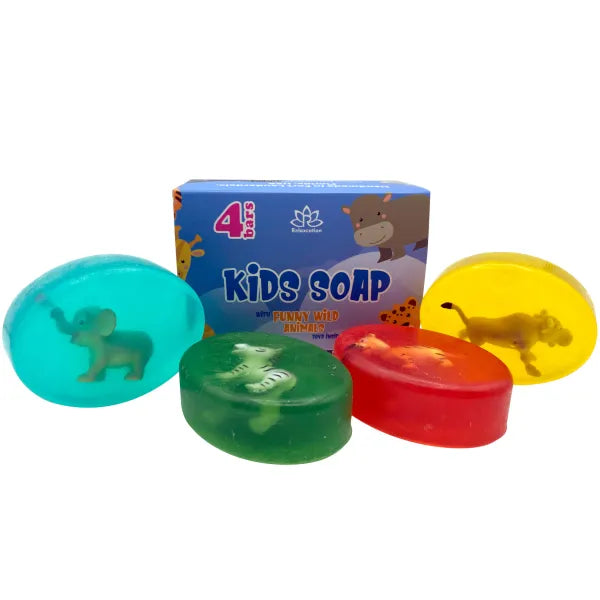 4 Kids Soap Bars with WILD ANIMALS Toys Inside