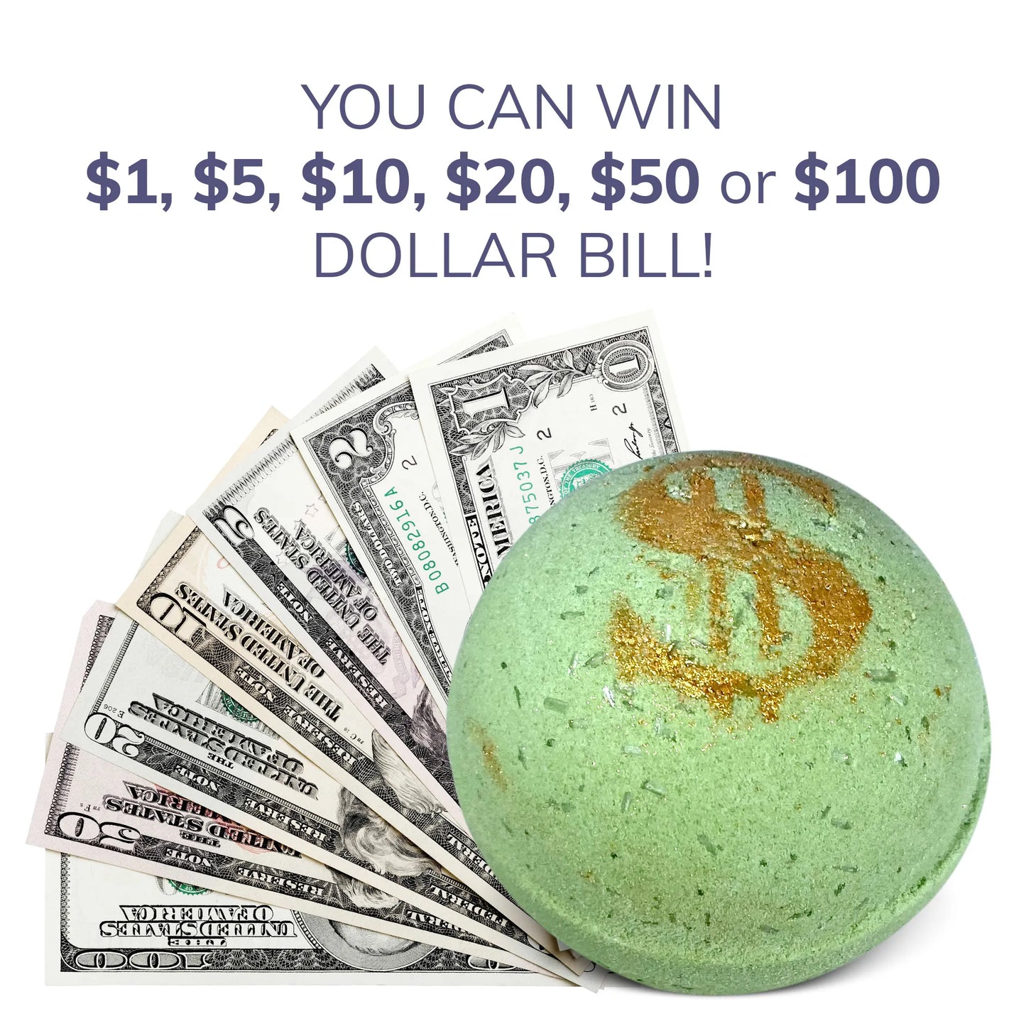 3 Bath Bombs with Money Surprise - Prize up to $100