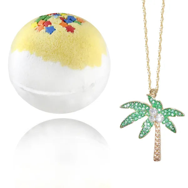 Jewelry Bath Bomb with PALM TREE Necklace Inside