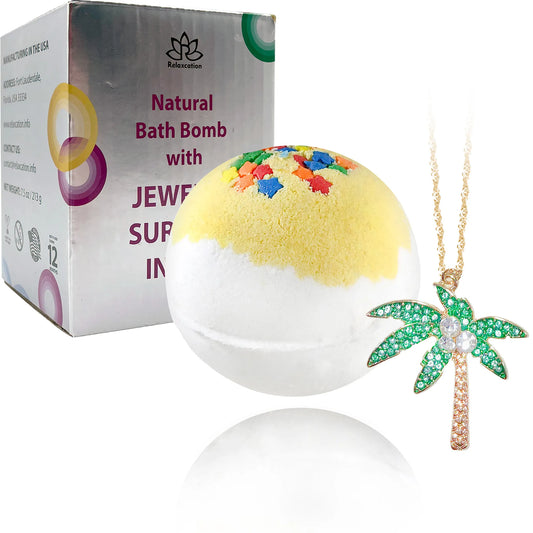 Jewelry Bath Bomb with PALM TREE Necklace Inside