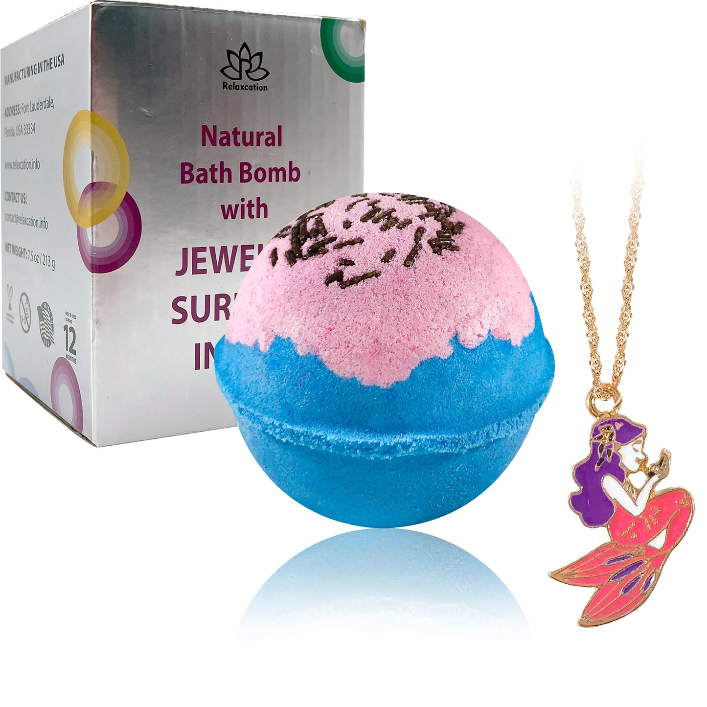 Jewelry Bath Bomb with Pink Mermaid Necklace Inside